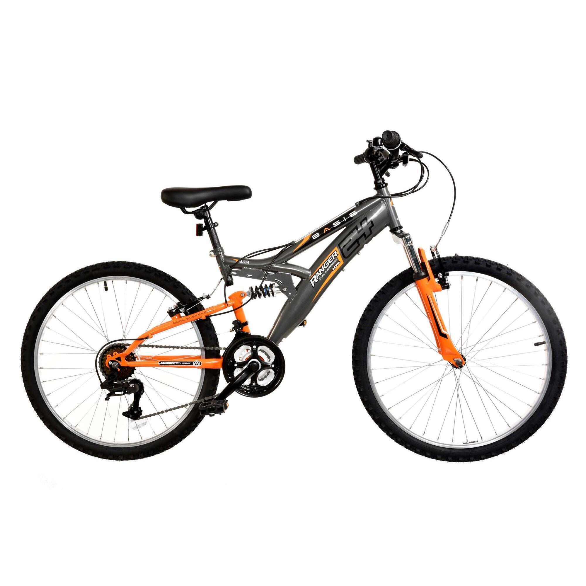 Basis Ranger Junior Full Suspension Mountain Bike, 24In Wheel - Grey/Orange 1/3