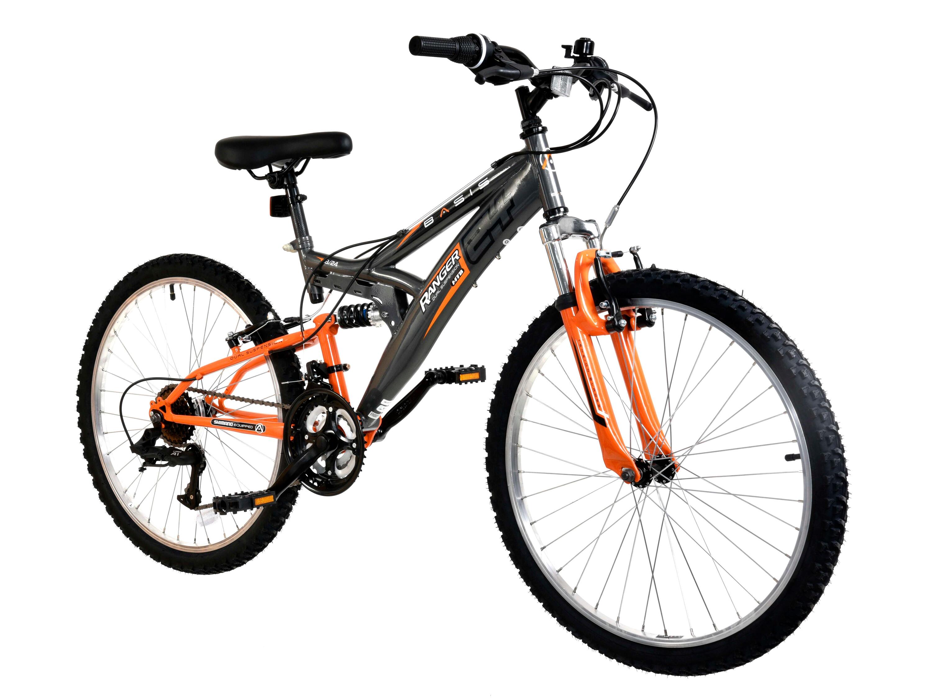 Basis Ranger Junior Full Suspension Mountain Bike, 24In Wheel - Grey/Orange 2/3