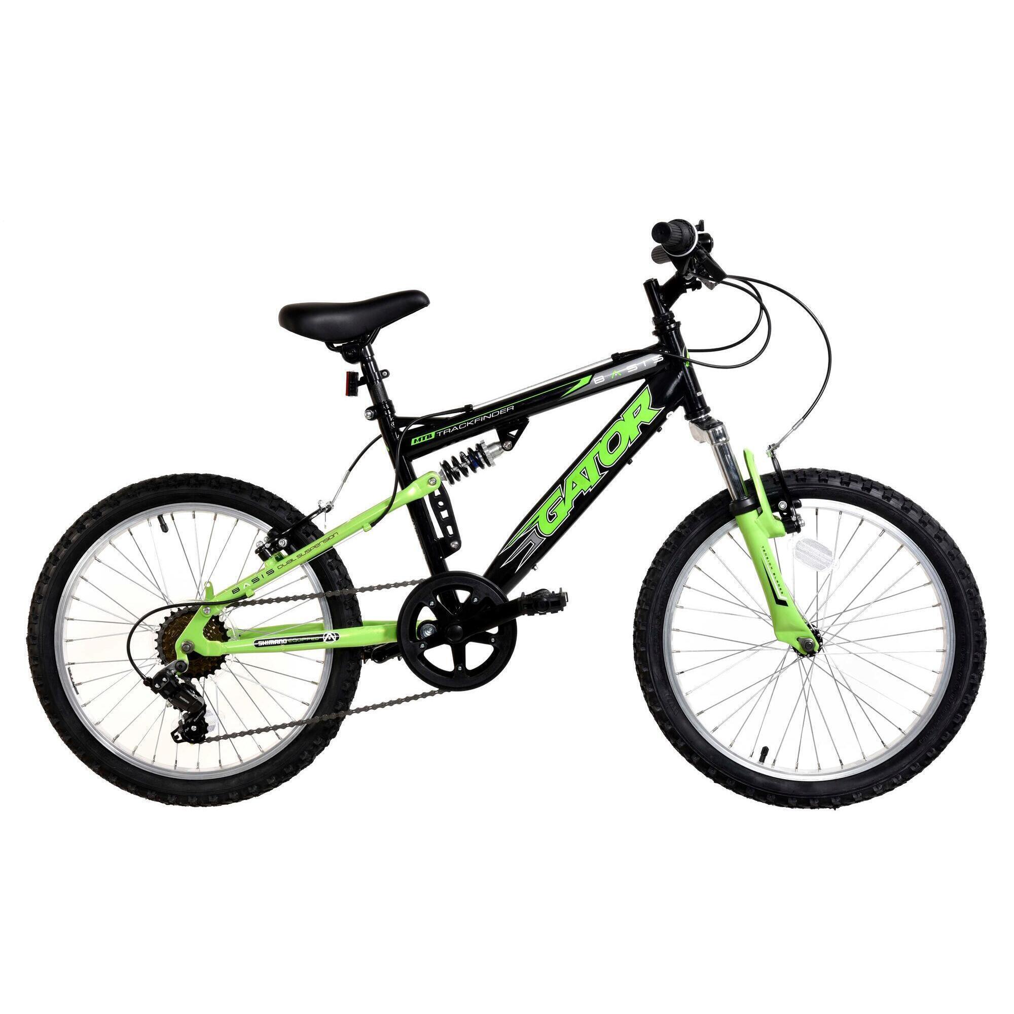 BASIS Basis Gator Junior Full Sus Mountain Bike, 20In Wheel - Gloss Black/Green