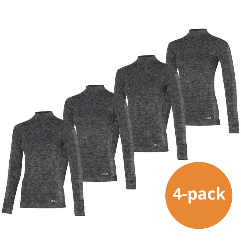 Heat Keeper Thermoshirt Lange Mouw Dames Premium 4-pack Zwart Melange