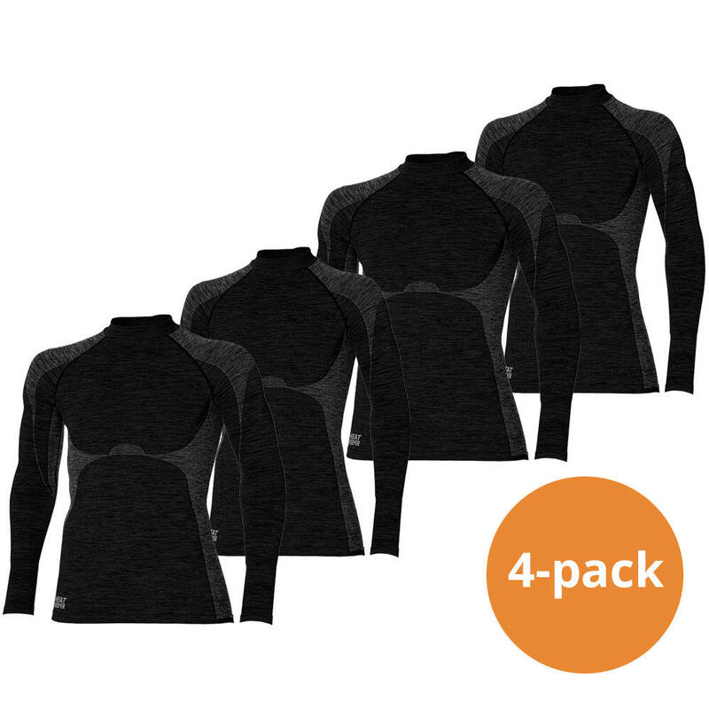 Heat Keeper Thermoshirt Lange Mouw Heren Premium 4-pack Zwart Melange
