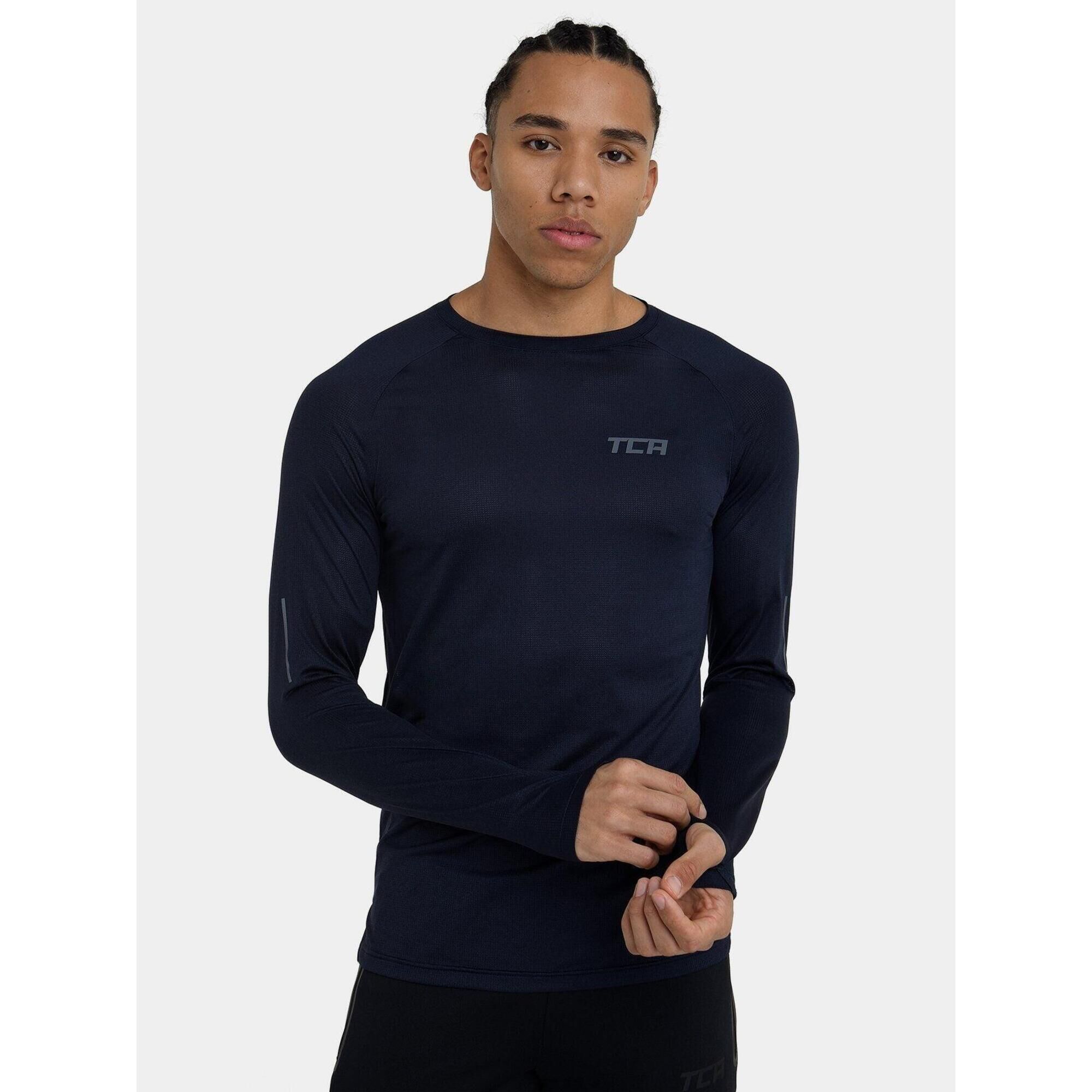 TCA Men's Sonic Long Sleeve Running T-Shirt - Navy Dusk