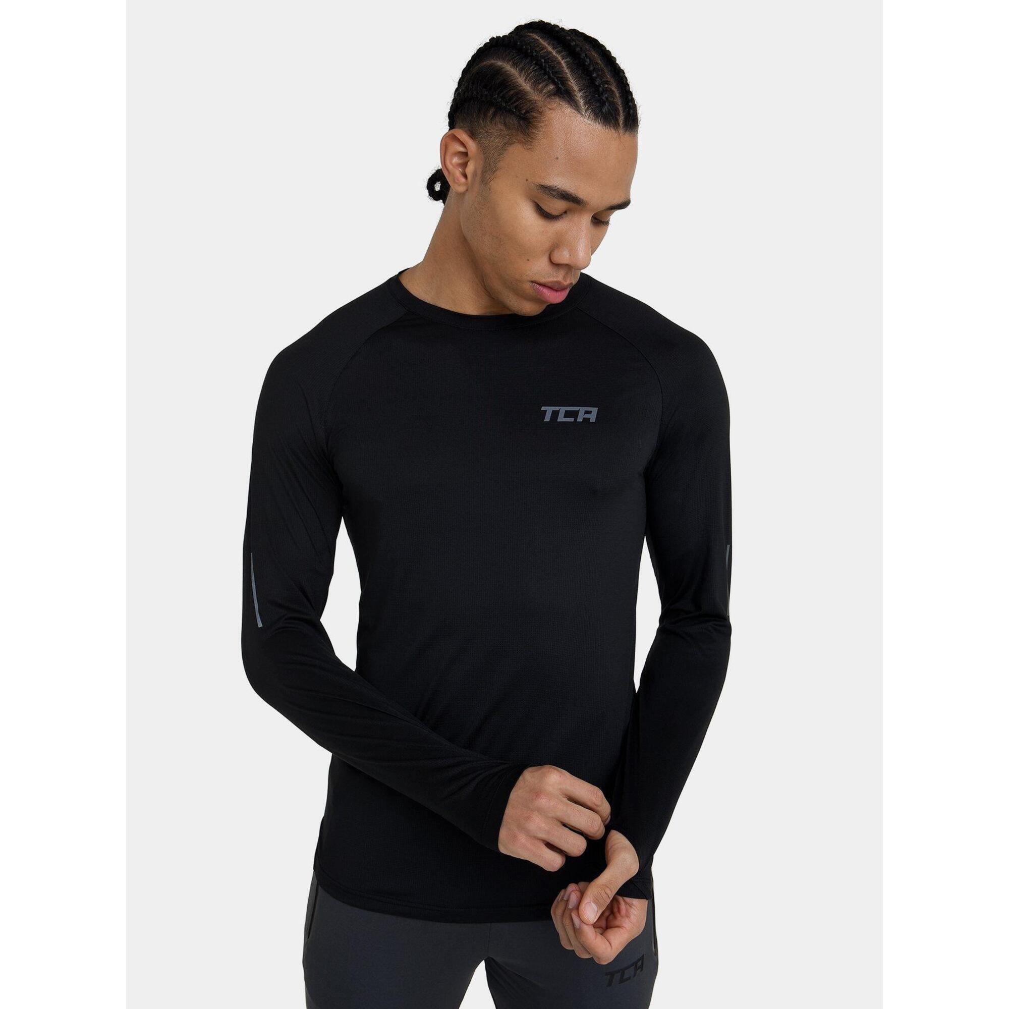 TCA Men's Sonic Long Sleeve Running T-Shirt - Black Stealth