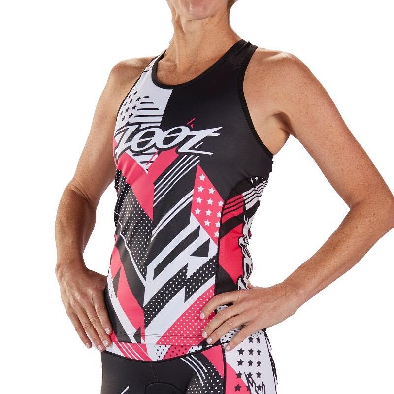 Camiseta Triatlon Sin mangas Mujer ZOOT RACERBACK Multicolor Estampada
