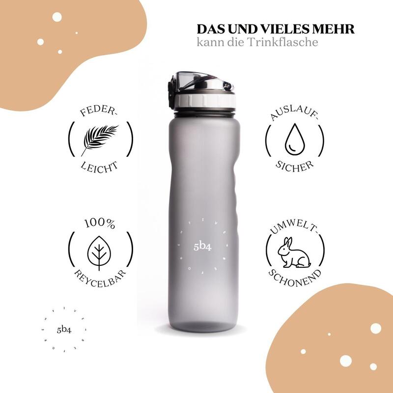 Trinkflasche 1000 Grau 1l  BPA frei nachhaltig und auslaufsicher