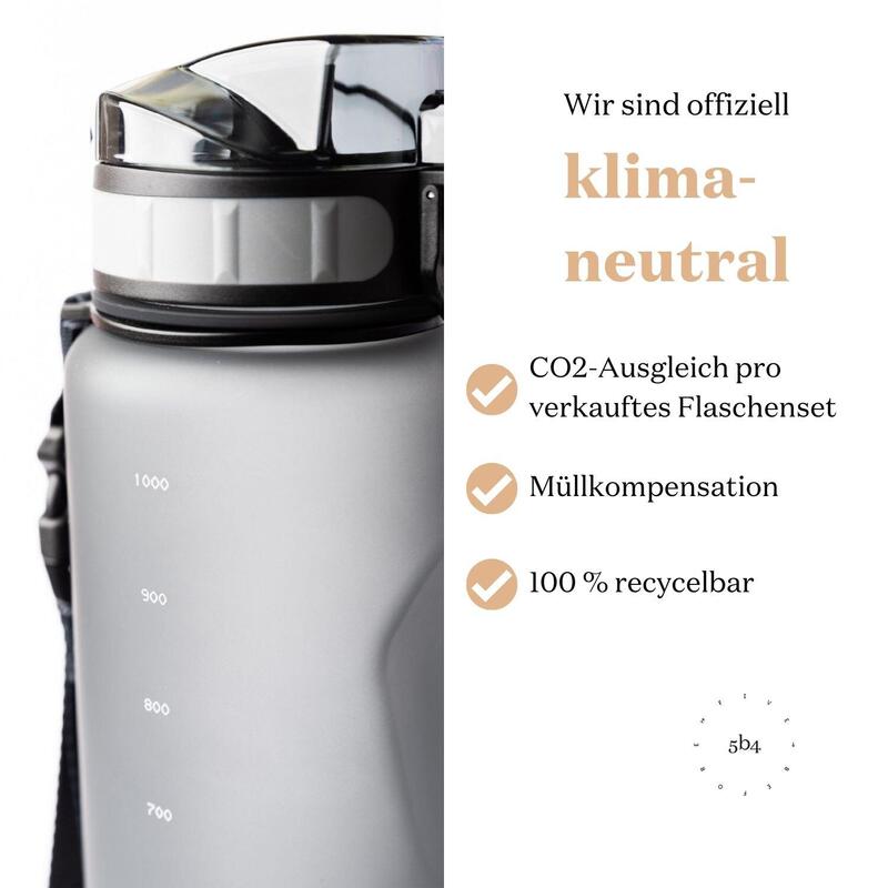 Trinkflasche 1000 Grau 1l  BPA frei nachhaltig und auslaufsicher