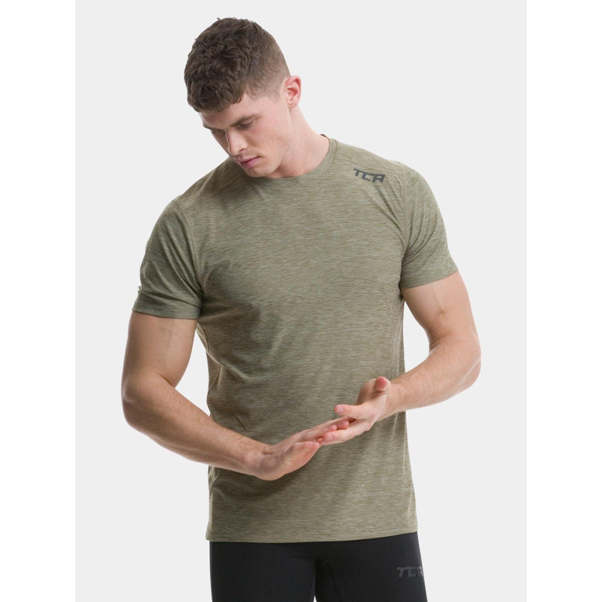 TCA Men’s Galaxy 4D-Stretch Running Gym T-Shirt - Khaki