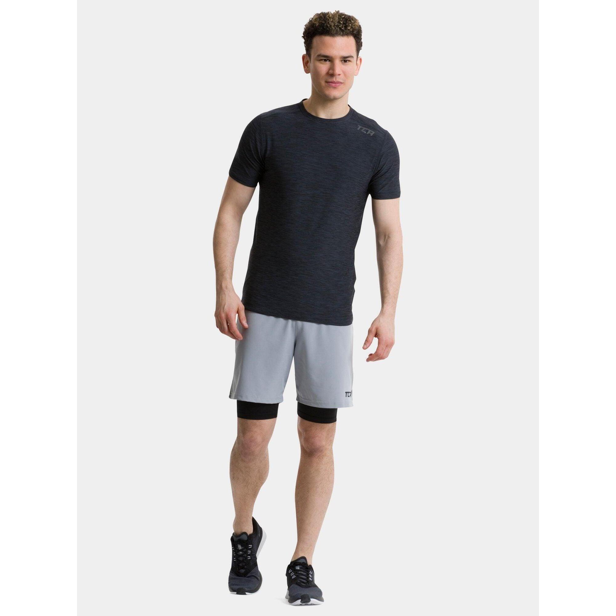 TCA Men’s Galaxy 4D-Stretch Running Gym T-Shirt - Black Marl