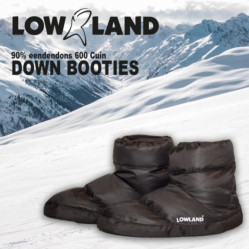 LOWLAND Down Booties - (90% eendendons) met extra sterke anti-slip zolen.