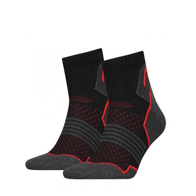 Lot de 2 paires de chaussettes de randonnée basses unisexes Noir/Rouge