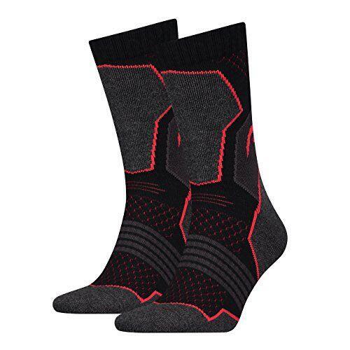 Lot de 2 paires de chaussettes de randonnée mi-mollet unisexes Noir/Rouge