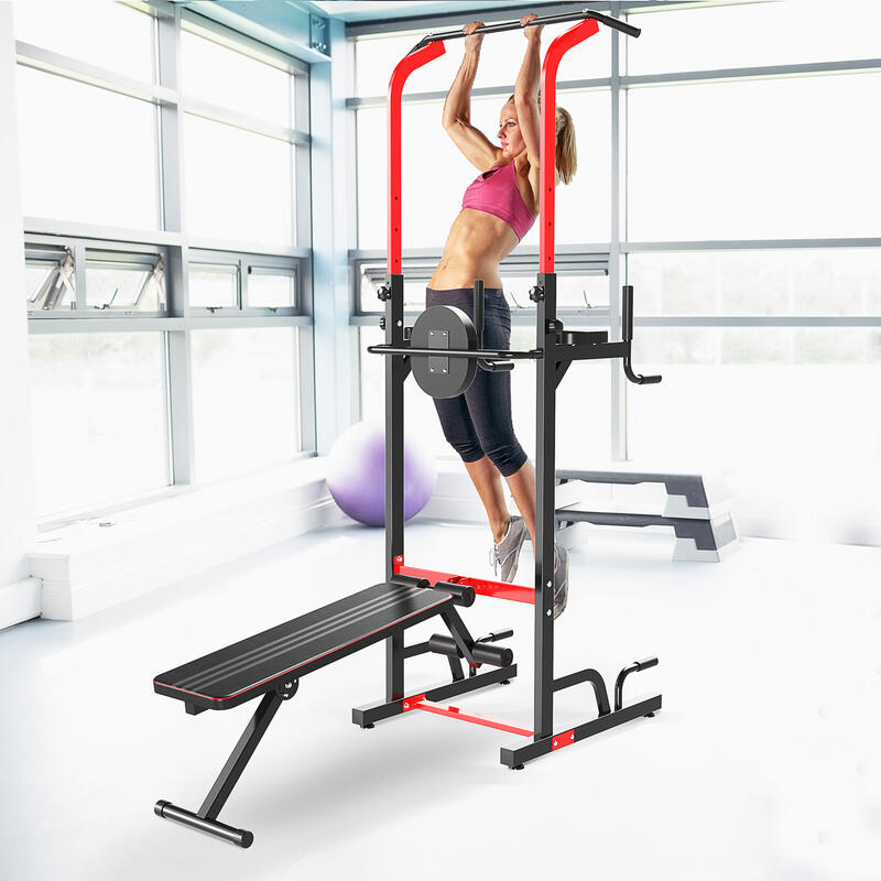 HOMCOM Stazione da Fitness Pieghevole con Altezza Regolabile 180-230cm con Barra