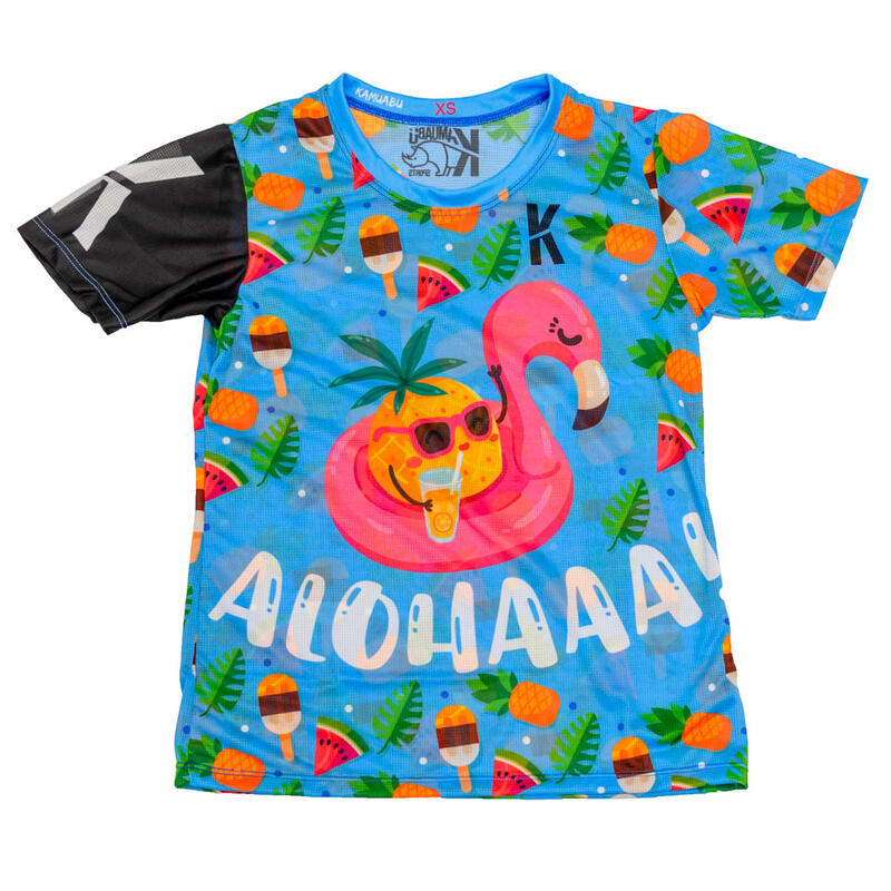 CAMISETA DE RUNNING #PINEAPPLE para HOMBRE - KAMUABU color AZUL 90grs