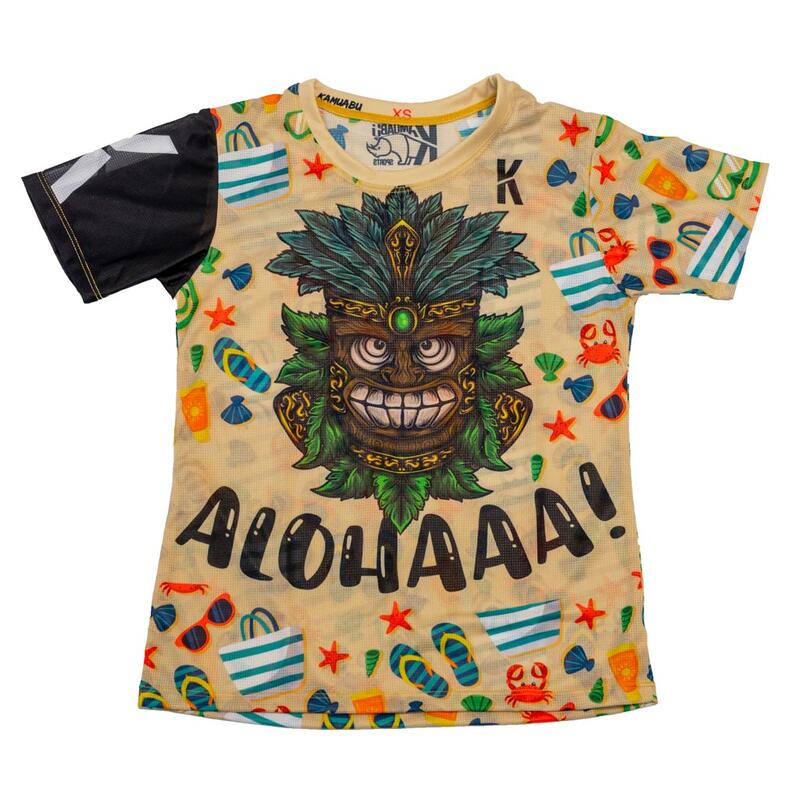 T-SHIRT DE CORRIDA #ALOHA SANDBEACH - 90gr - Mulher (tamanho XS ao XL)