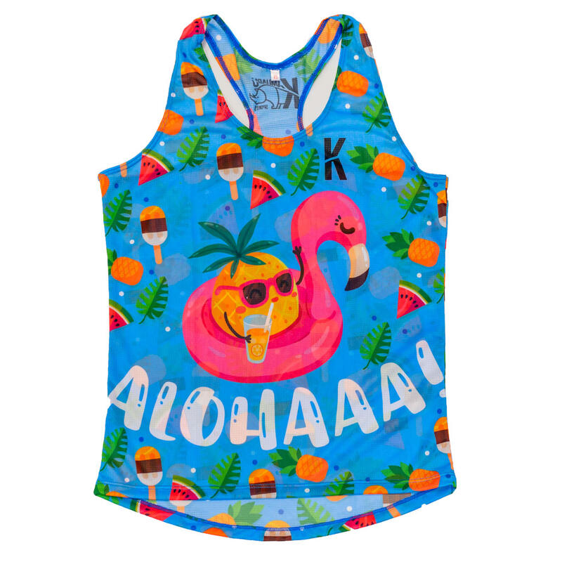 CAMISETA DE RUNNING #PINEAPPLE para MUJER - KAMUABU color azul de tirantes