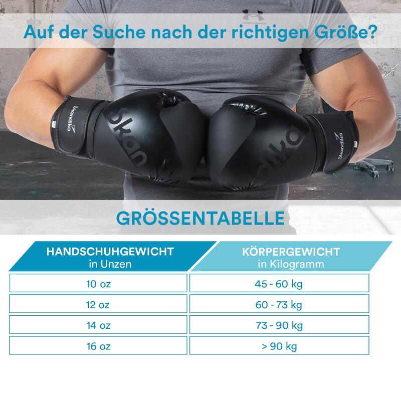 Guantoni da boxe  - nero - robusti per uomo e donna - pollici cuciti