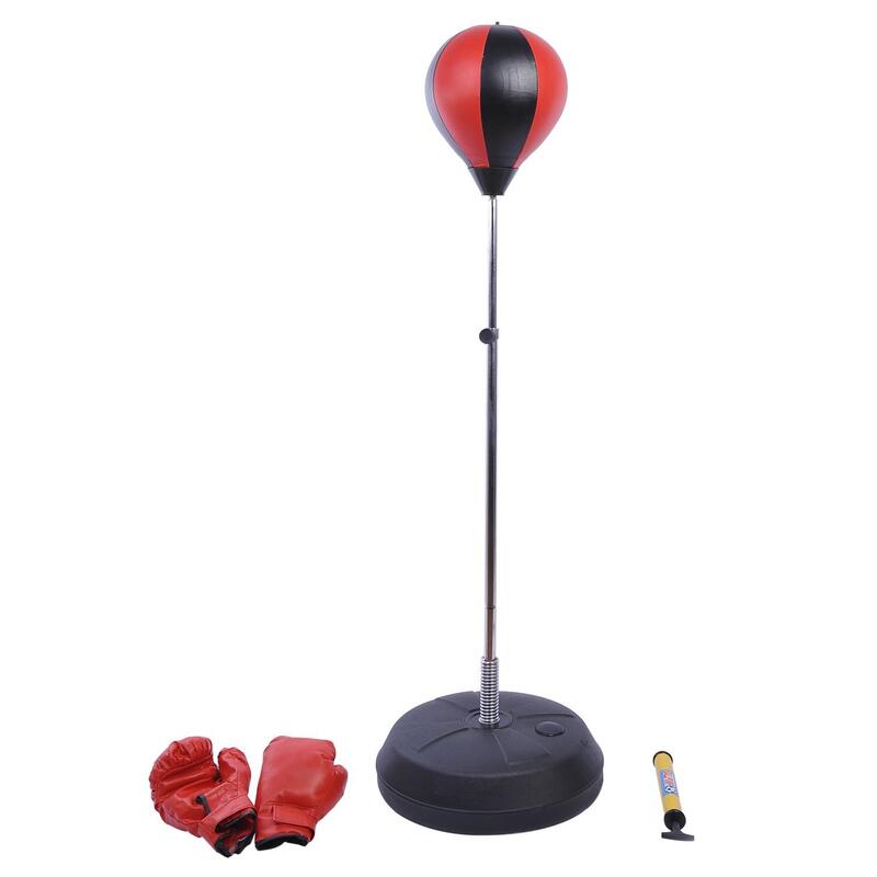 Saco de boxeo de pie altura ajustable HOMCOM Ø43x145 cm negro y rojo