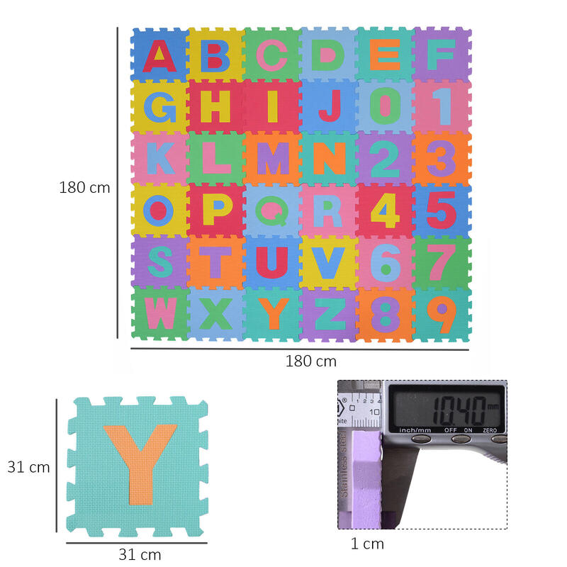 HomCom covor puzzle pentru copii, 36 piese, multicolor