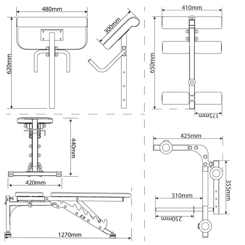 Krachtstation met halterbank / schuine bank + curltafel + beenkruller