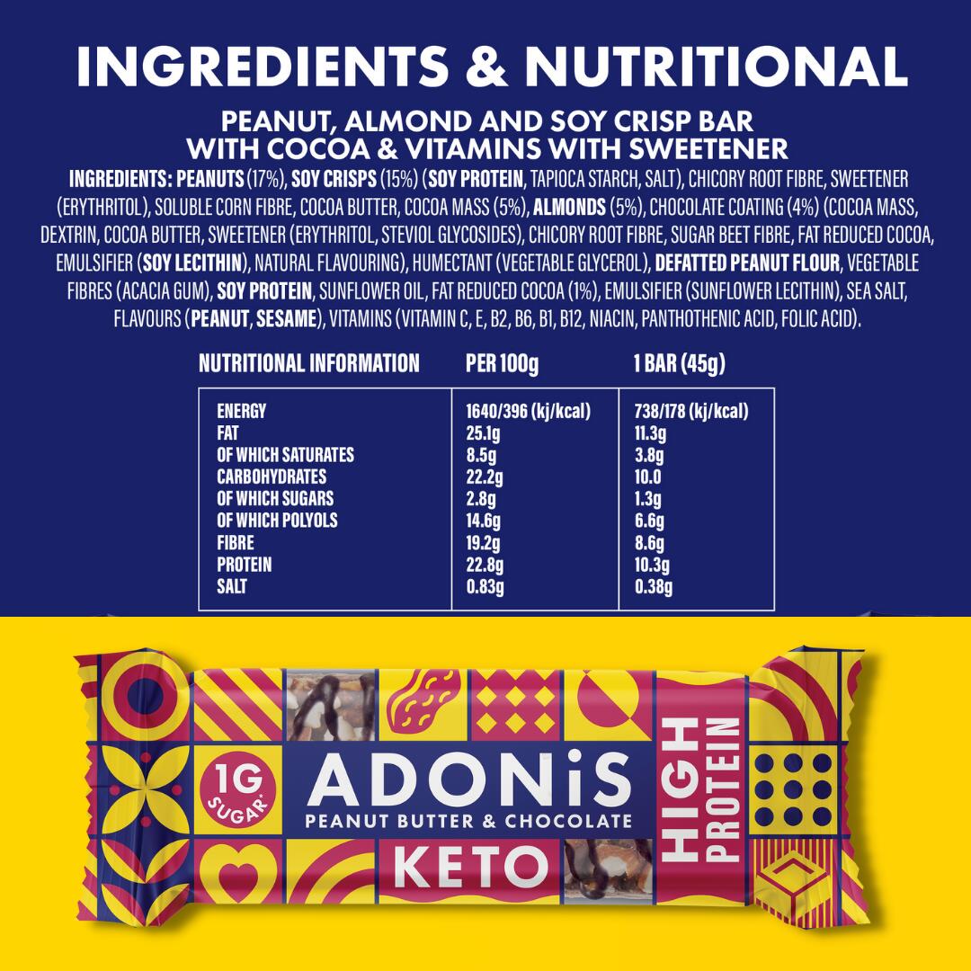 Keto High Protein Bar 45g Adonis (lot de 16) 5/6