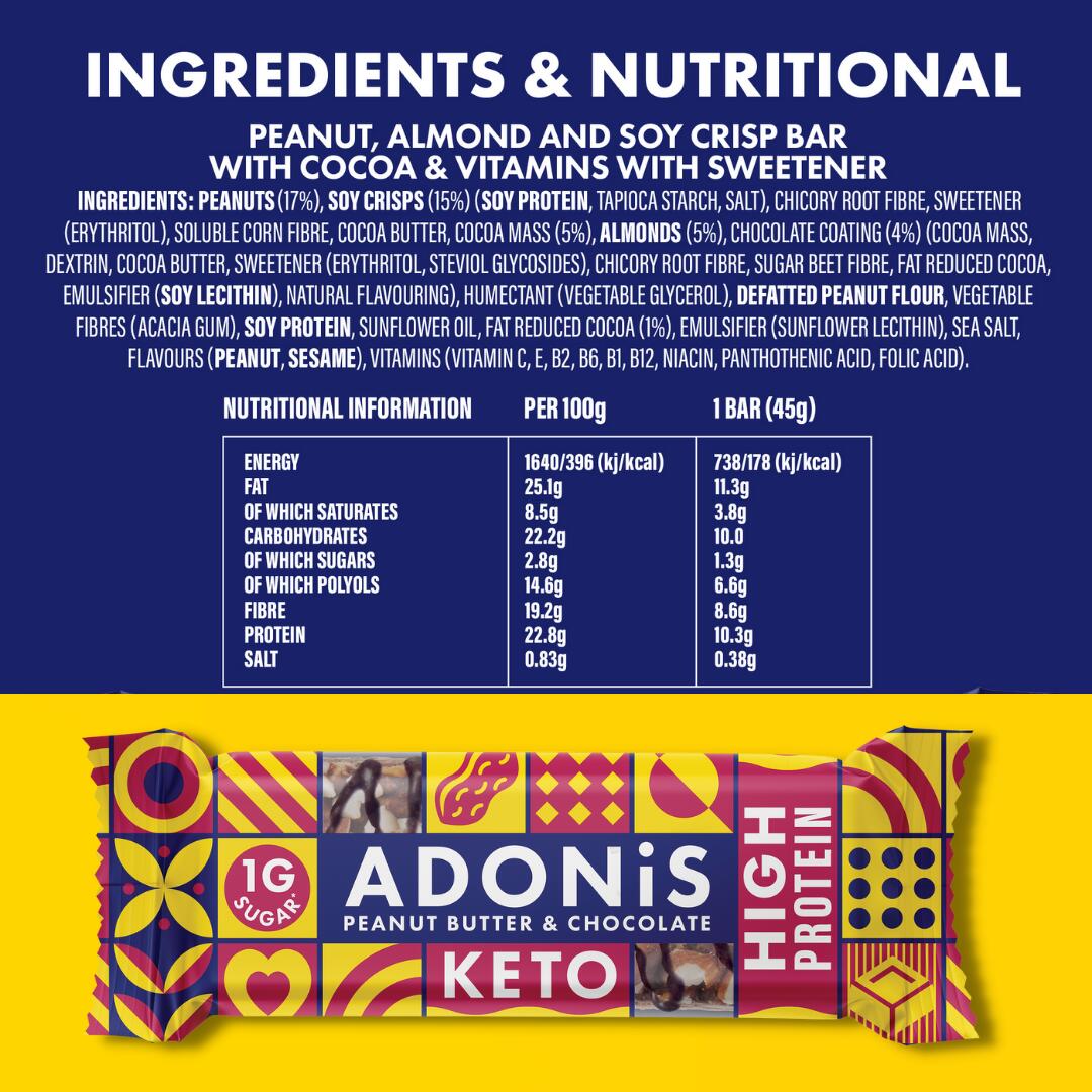 Keto High Protein Bar 45g Adonis (pack of 16)