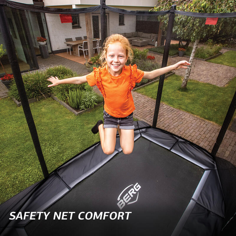 BERG inground trampoline rechthoekig Favorit zwart 410 cm met veiligheidsnet