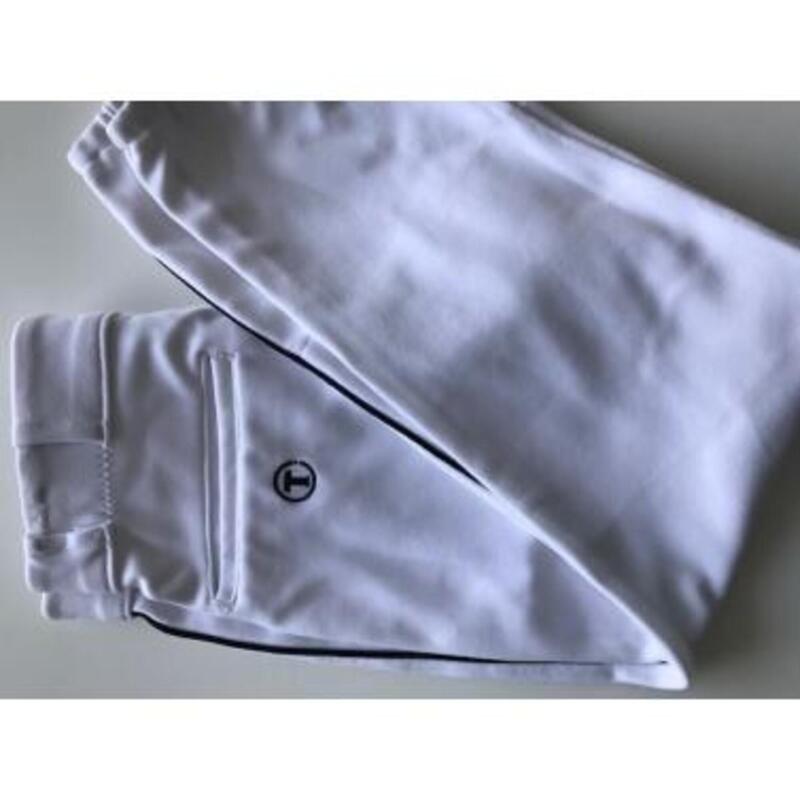 Pantalones de nylon para Softball - Mujer - Blanco con ribetes azul oscuro