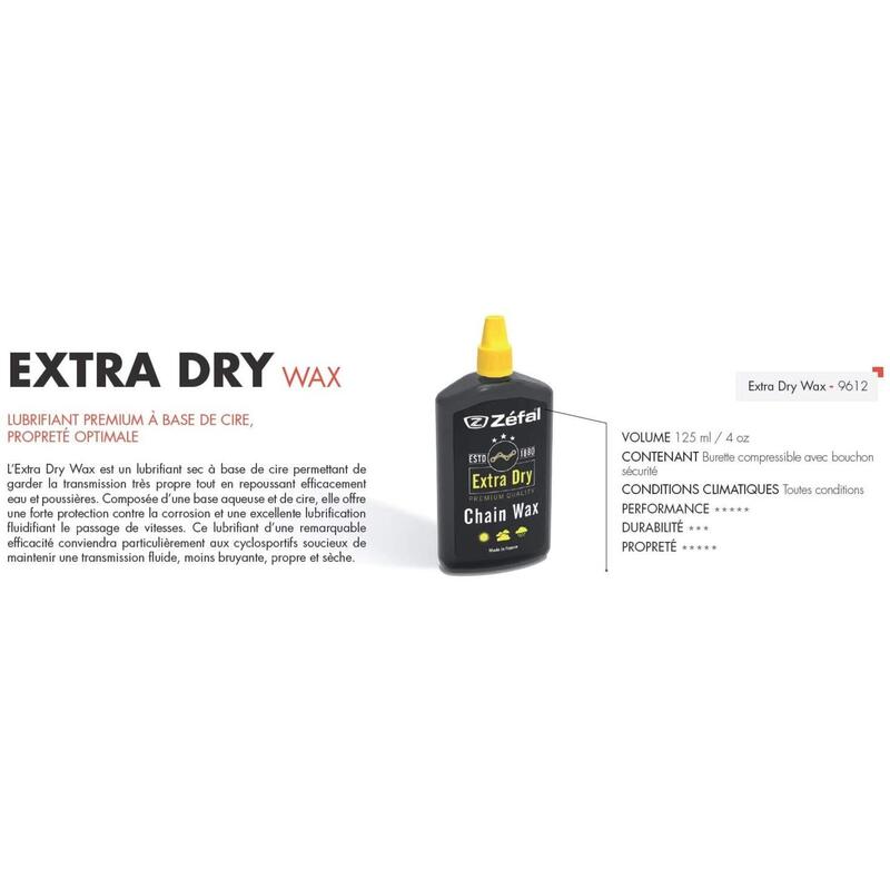 ZEFAL Extra Dry Wax -Lubrifiant chaîne vélo à Base de Cire   120 ML