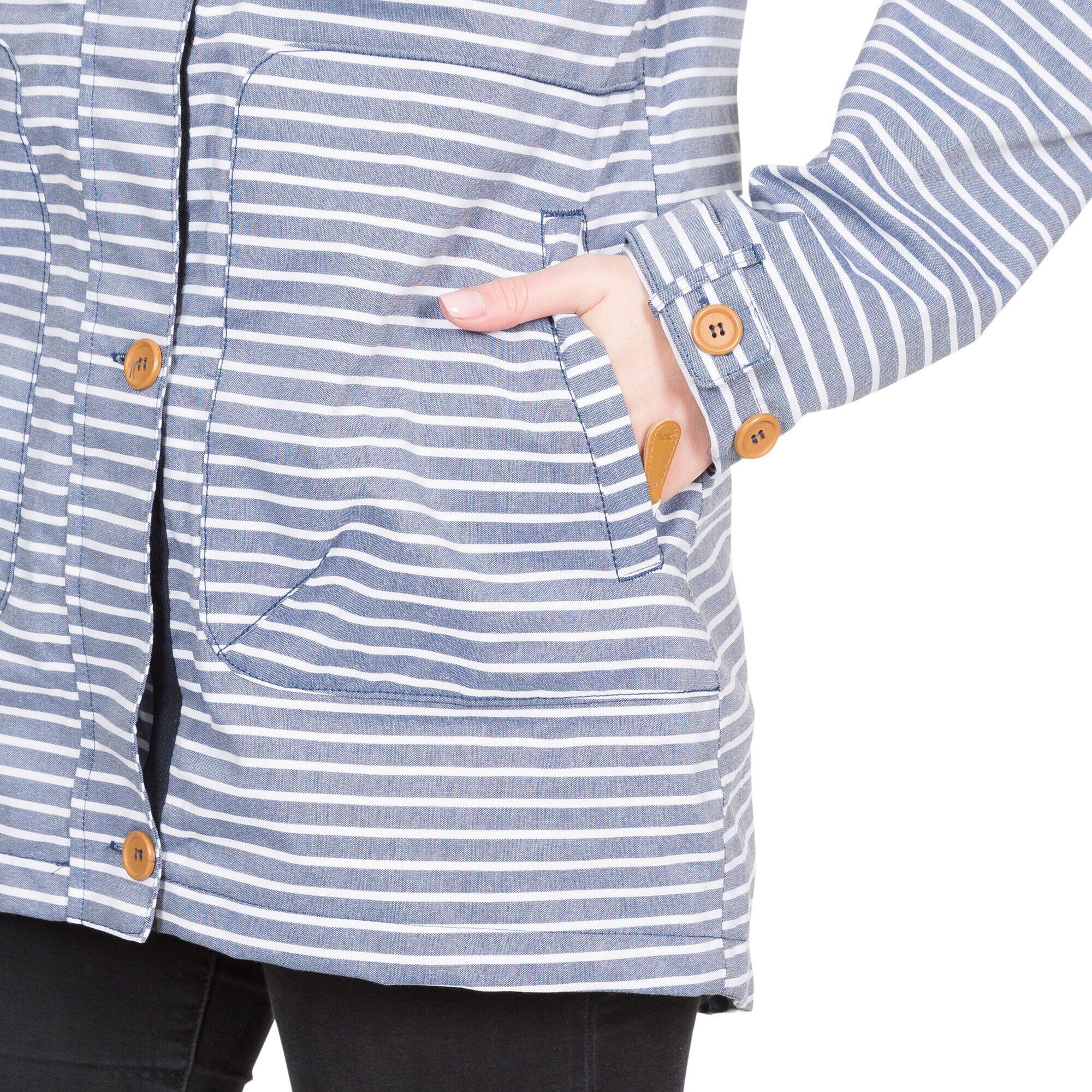 Regenjacke Offshore mit Kapuze, wasserfest Damen Marineblau gestreift 4/5
