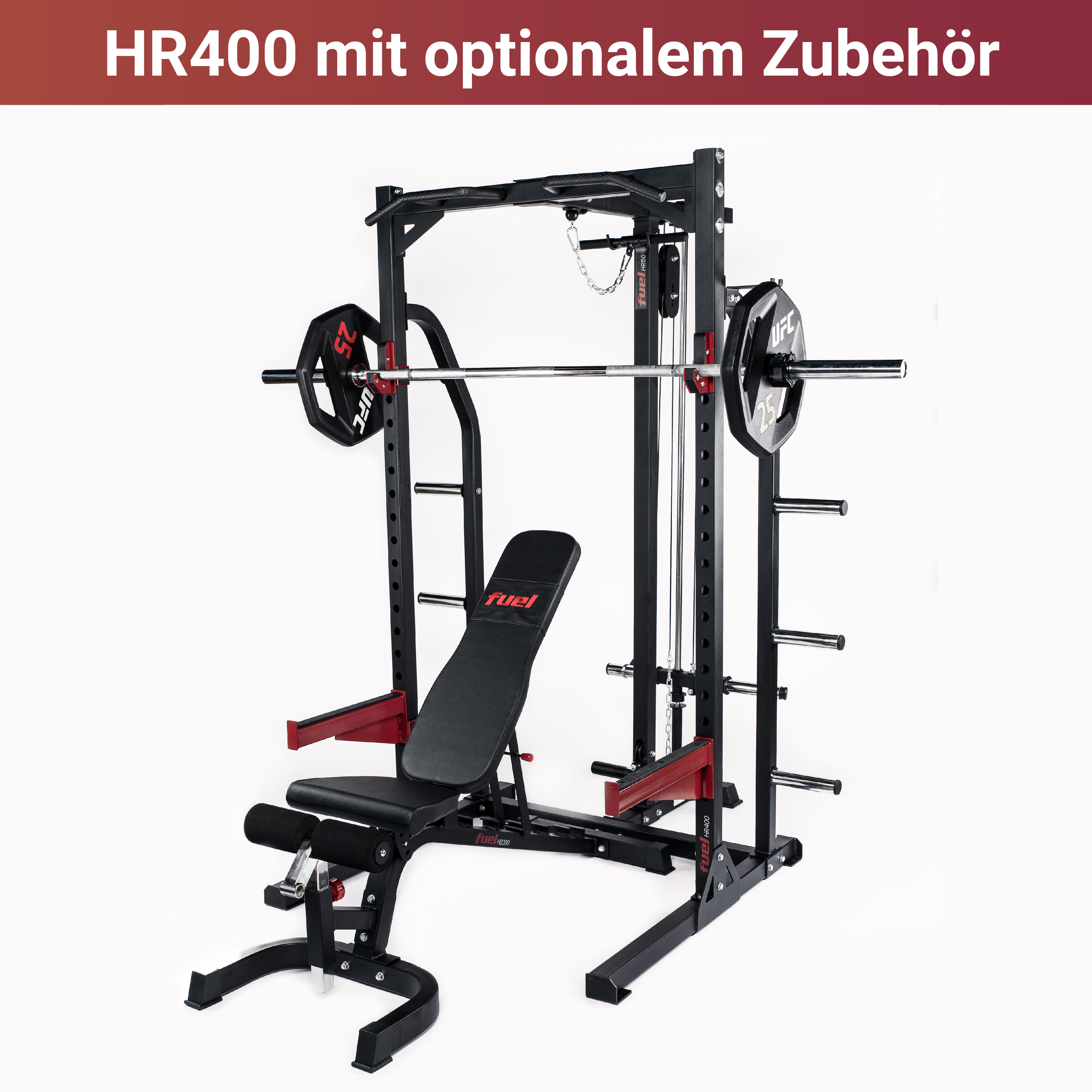 HR400 Kraftstation Half Cage Squat Rack Klimmzug Bankdrucken bis 272kg FUEL FITNESS DECATHLON