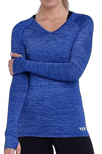 TCA Women’s Elle Long Sleeve V Neck Top - Cyber Blue