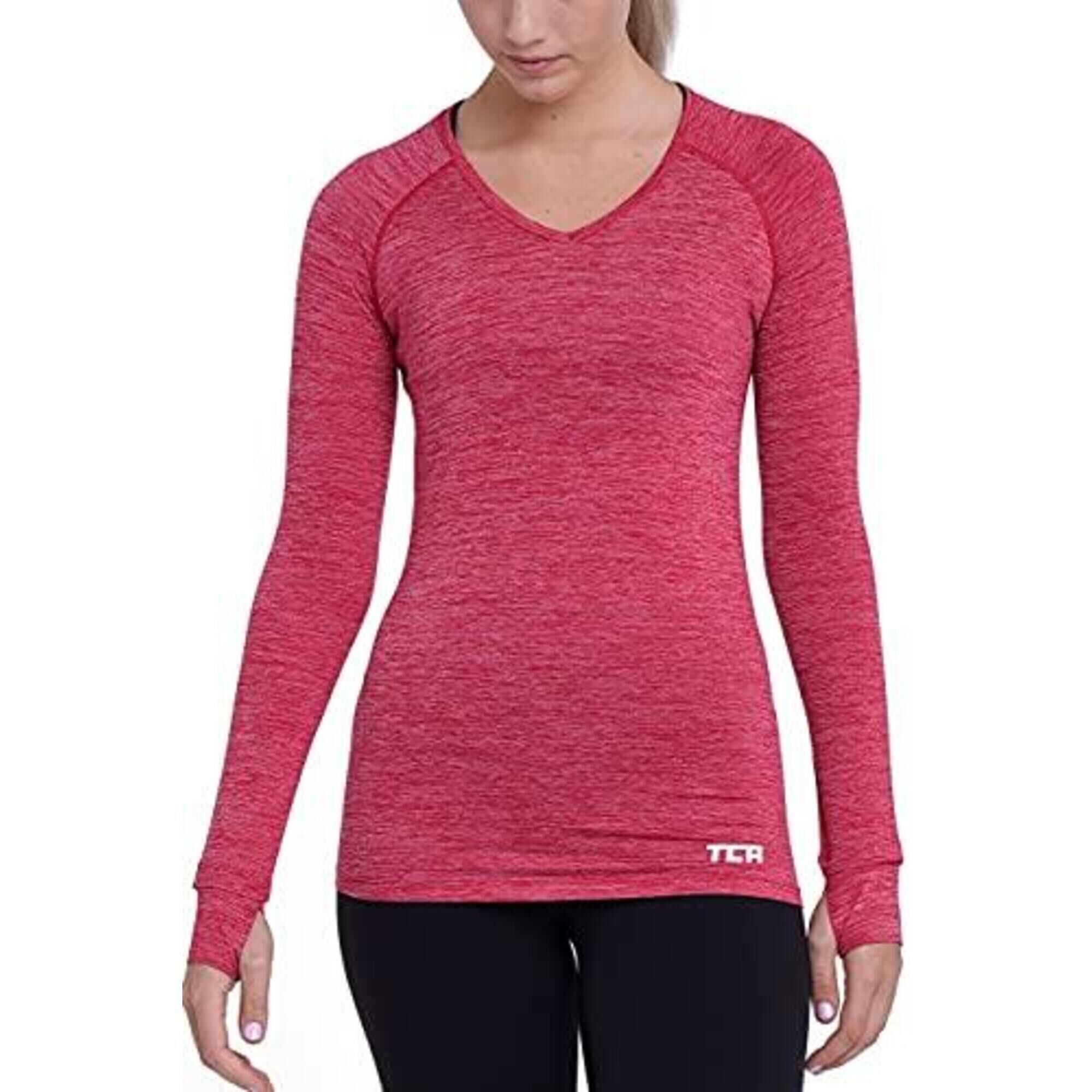 TCA Women’s Elle Long Sleeve V Neck Top - Cerise