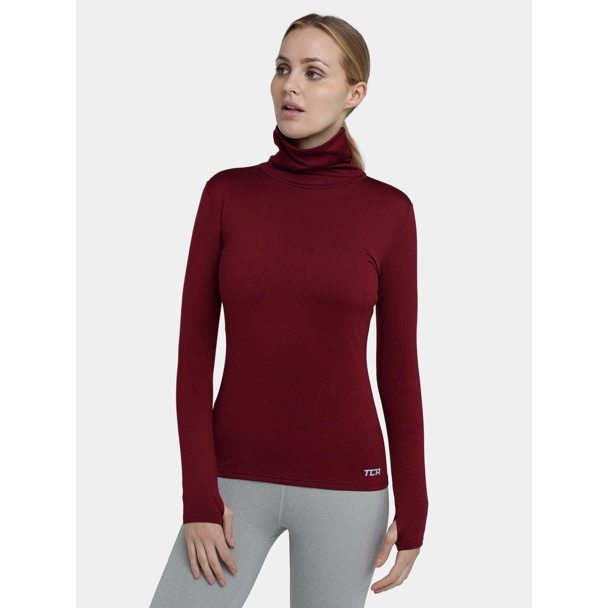 TCA Women's Thermal Funnel Neck Top - Cabernet