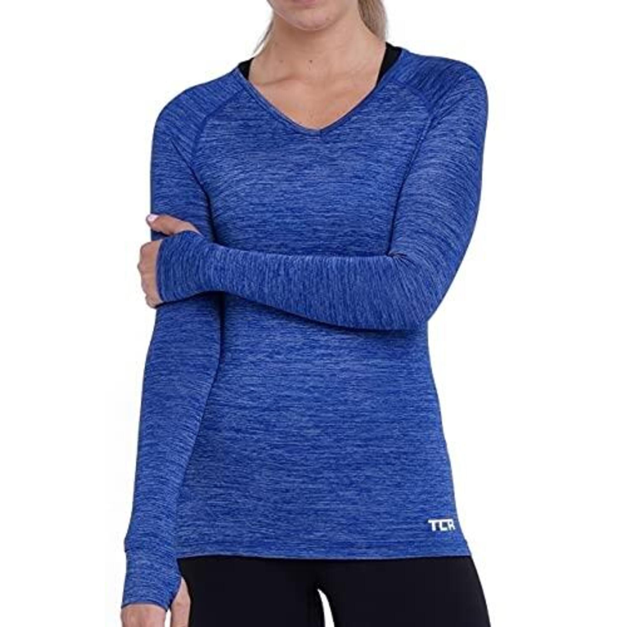 Women’s Elle Long Sleeve V Neck Top - Cyber Blue 1/5