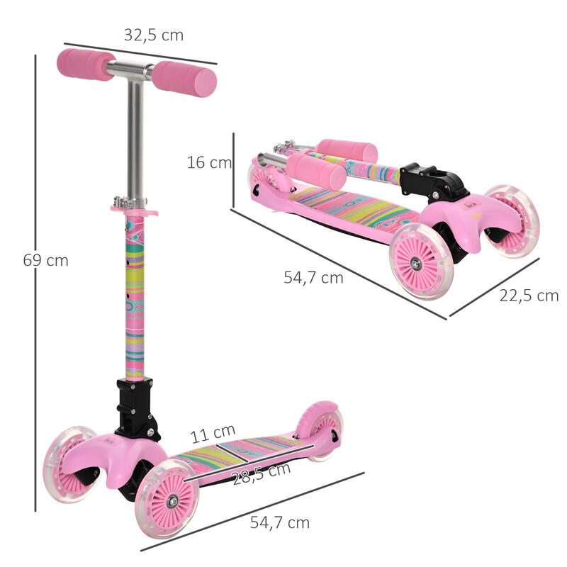 Me sorprendió papelería Más Patinete 3 ruedas para niños plegable HOMCOM 54.7x32.5x69 cm rosa |  Decathlon