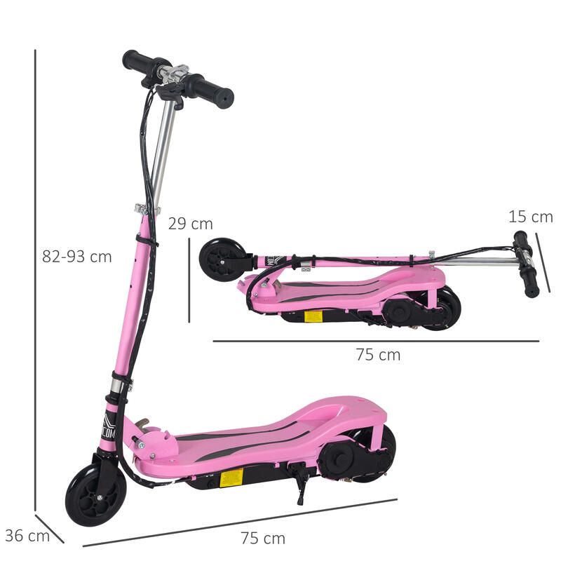 Trotinete Elétrico 75x36x93 cm Rosa HOMCOM