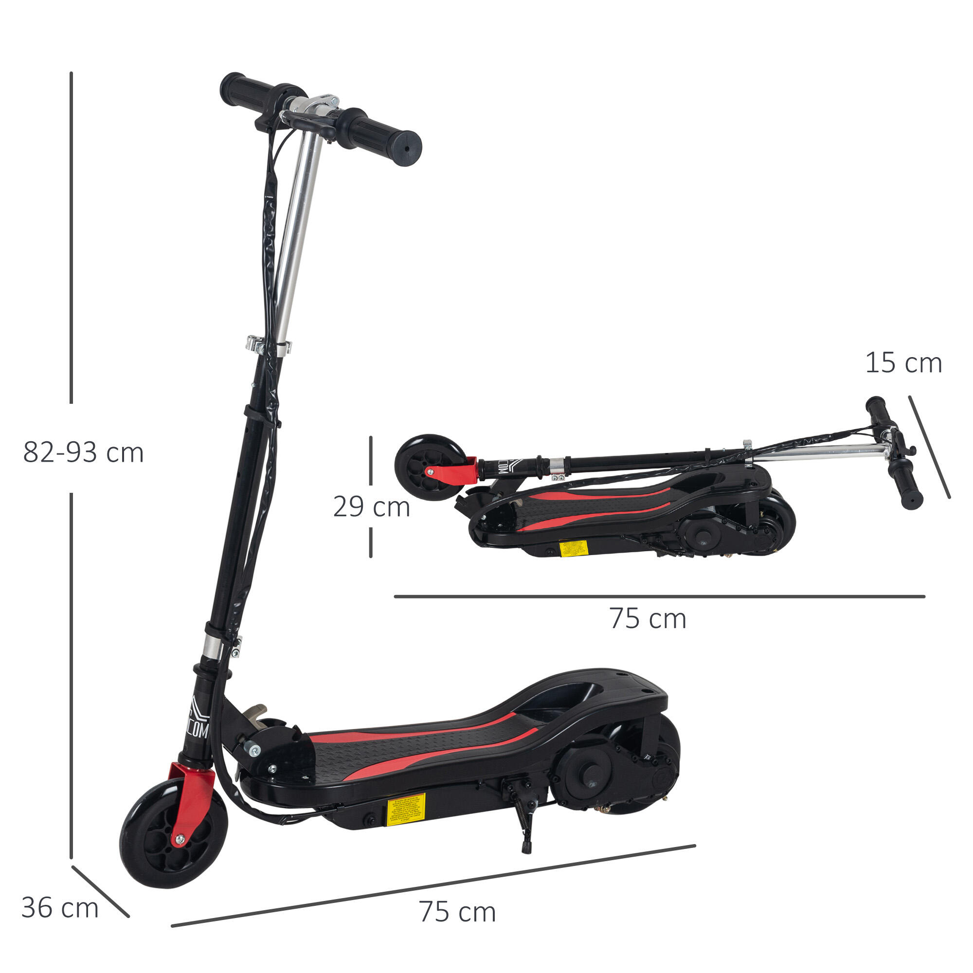 Patinete Eléctrico HOMCOM 75x36x93 cm Negro 3/7
