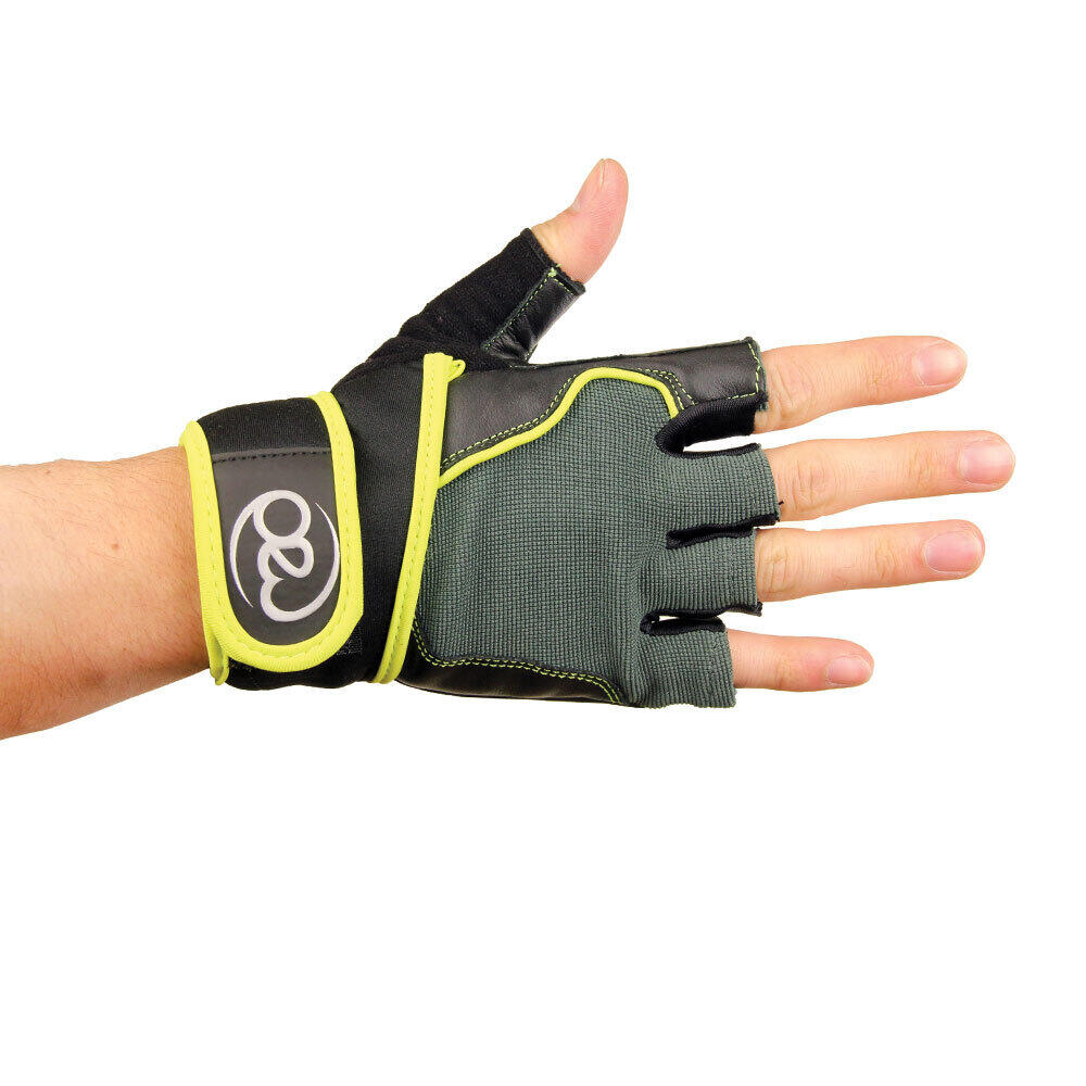 FITNESS-MAD Mens Core Fitness Leather Training Gloves (Black/Green/Yellow)