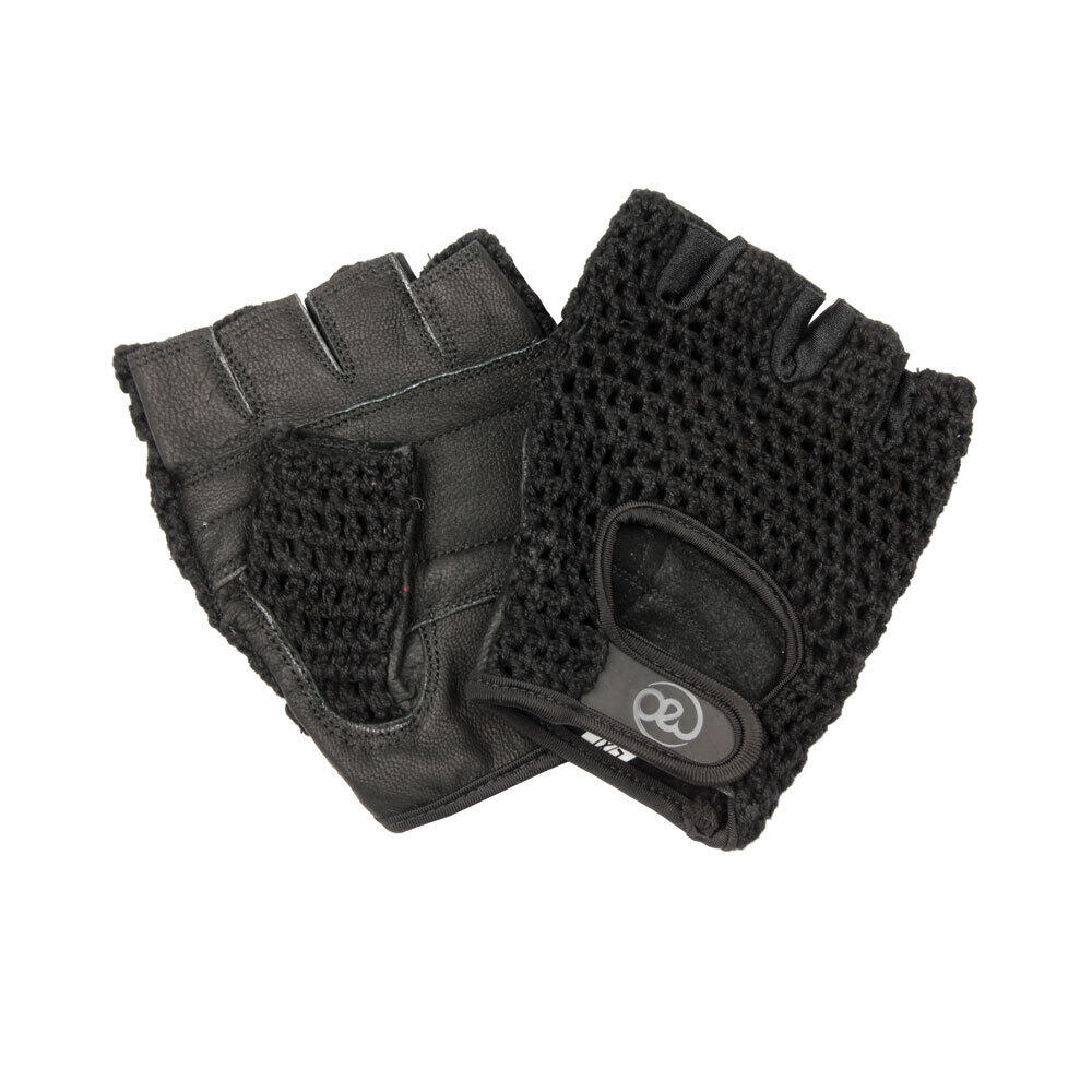 FITNESS-MAD Mens Leather Mesh Training Gloves (Black)