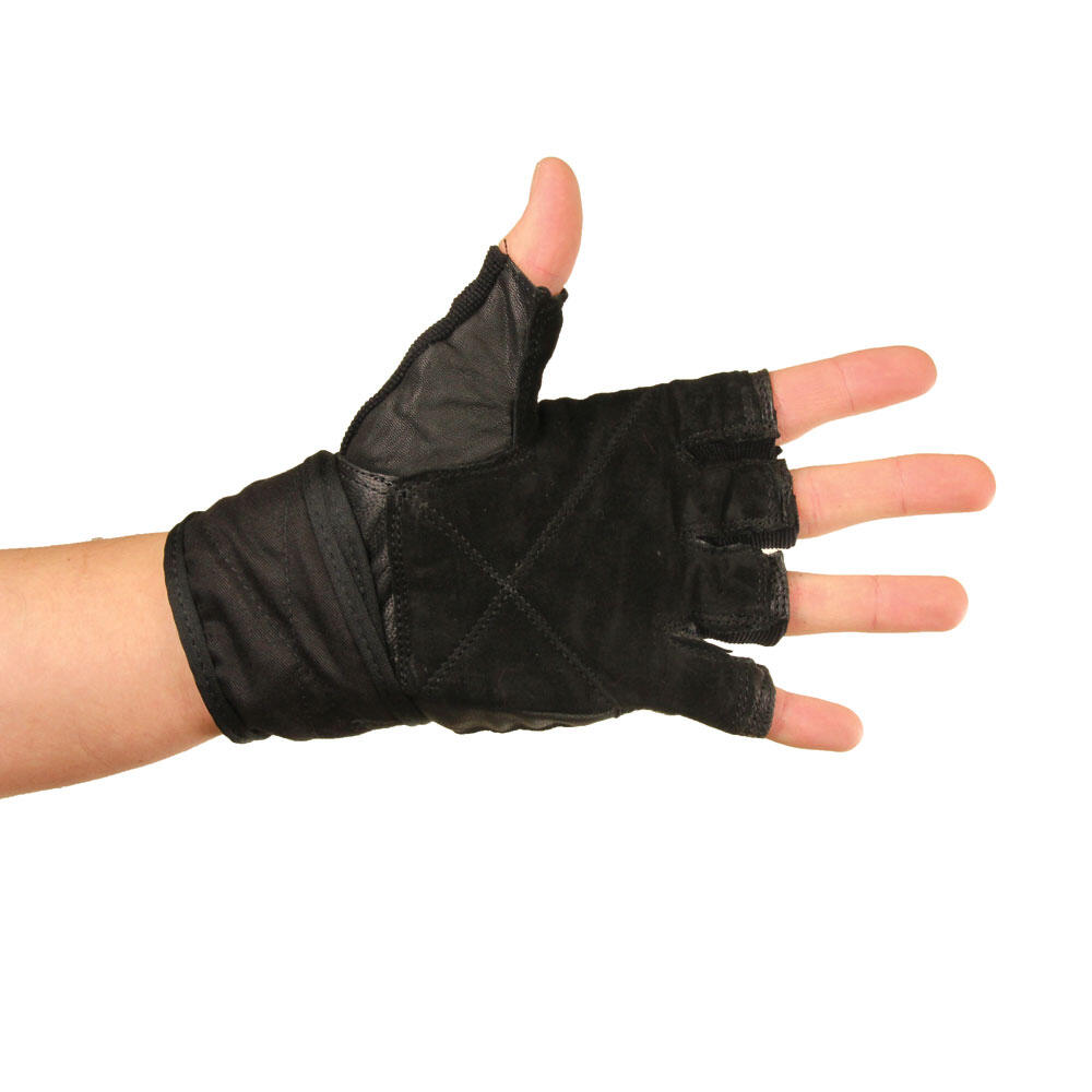 Unisex Adult Leather Weightlifting Gloves (Black) 2/4