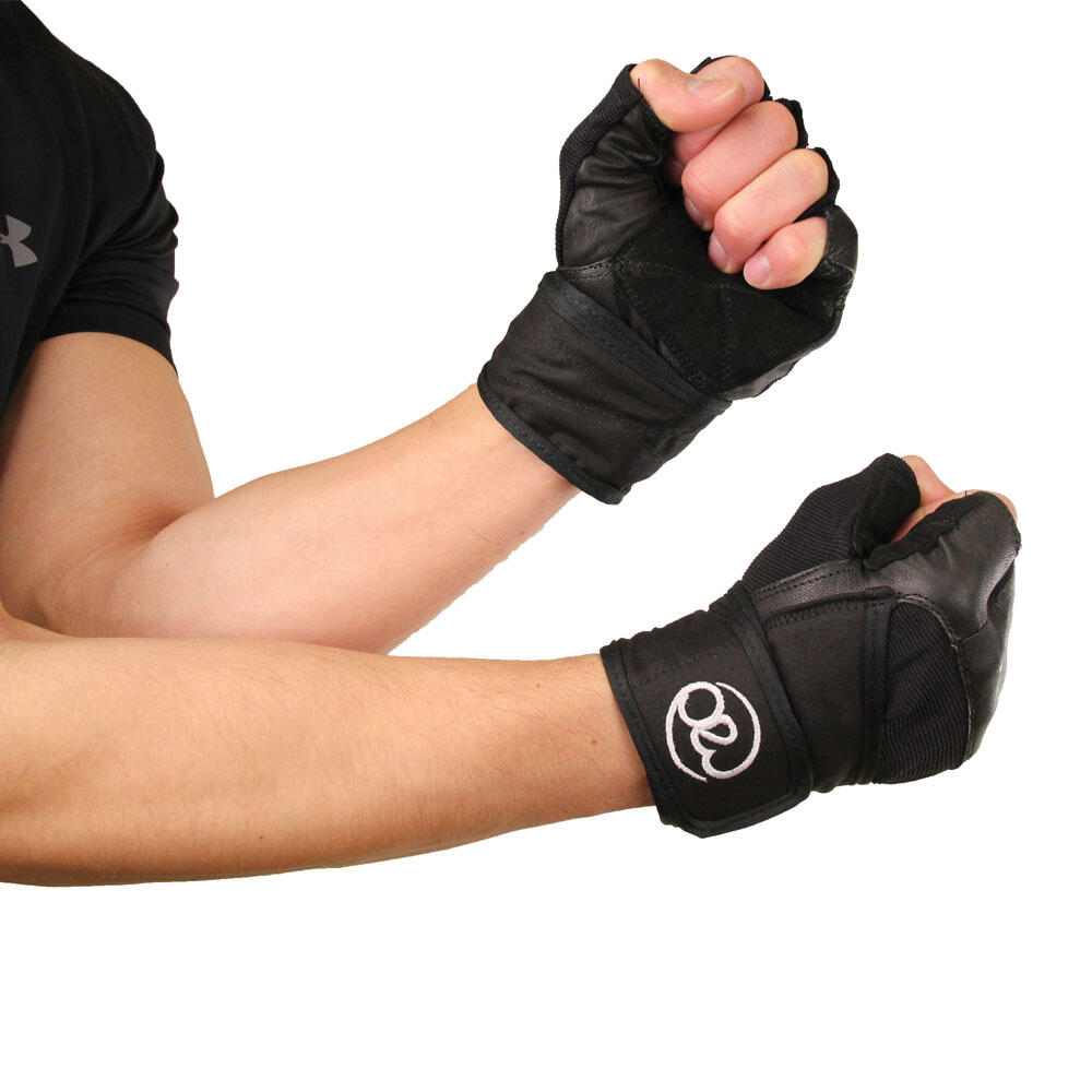 Unisex Adult Leather Weightlifting Gloves (Black) 3/4