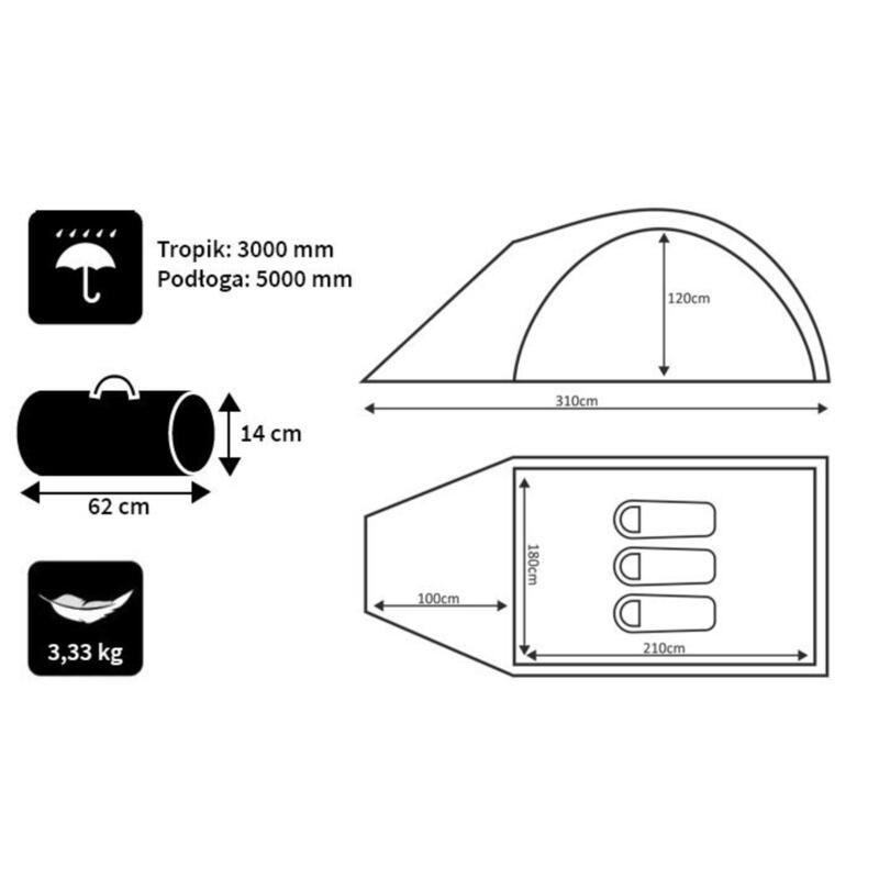 Tente de camping dôme Peme Climate 3 places 1 chambre