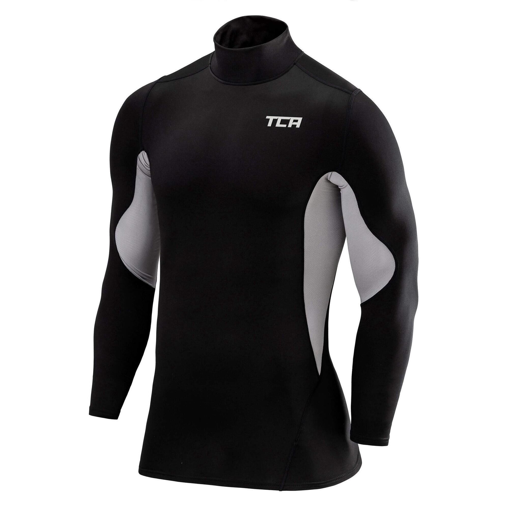 TCA Boys' Super Thermal Base Sleeve Top - Mock - Black/Cool Grey