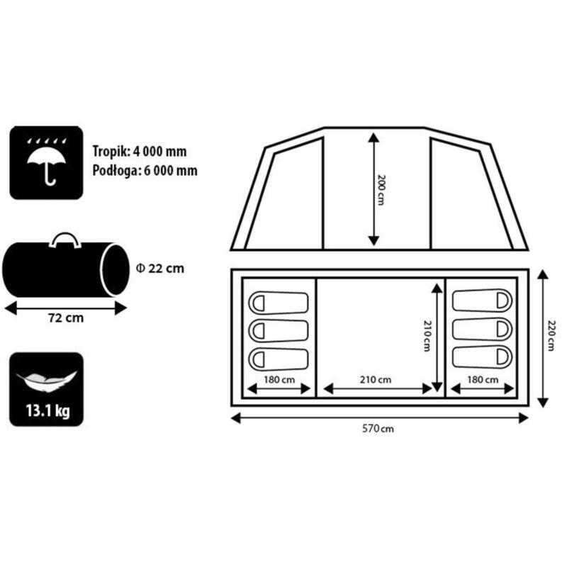 Tienda de campaña familiares Peme Bojan para 6 personas 2 Habitación