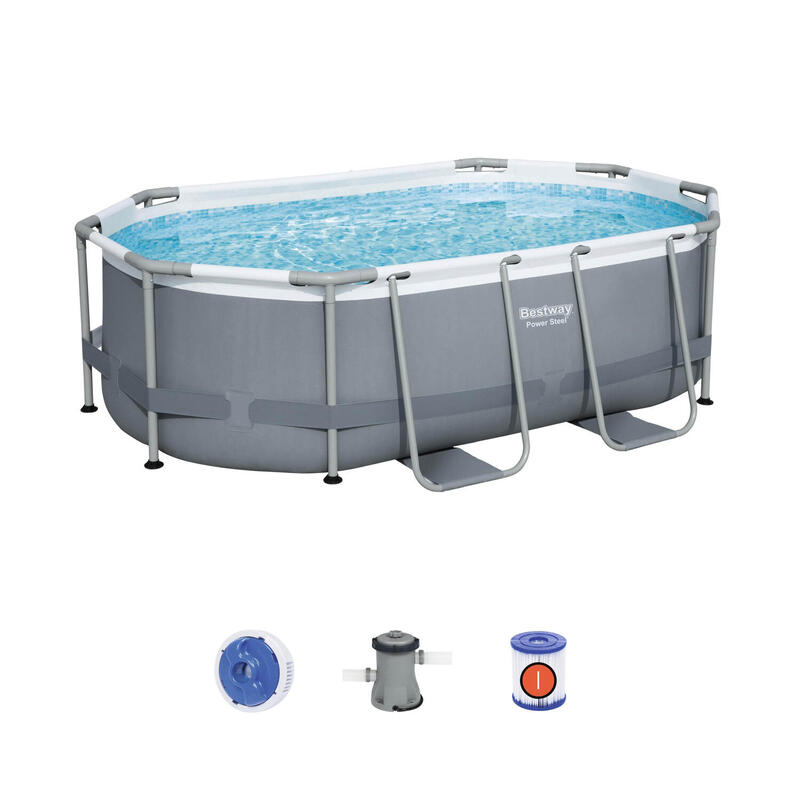 Kit completo de piscina BESTWAY - Spinelle gris - piscina tubular ovalada 3x2 m