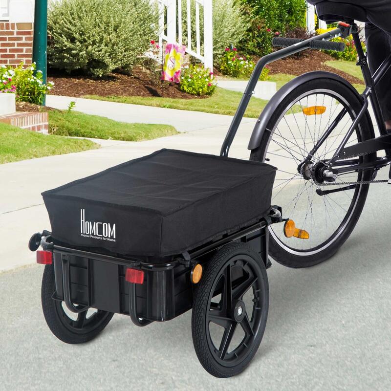 Remolque de bicicleta HOMCOM negro carga 40kg 144x59x80cm