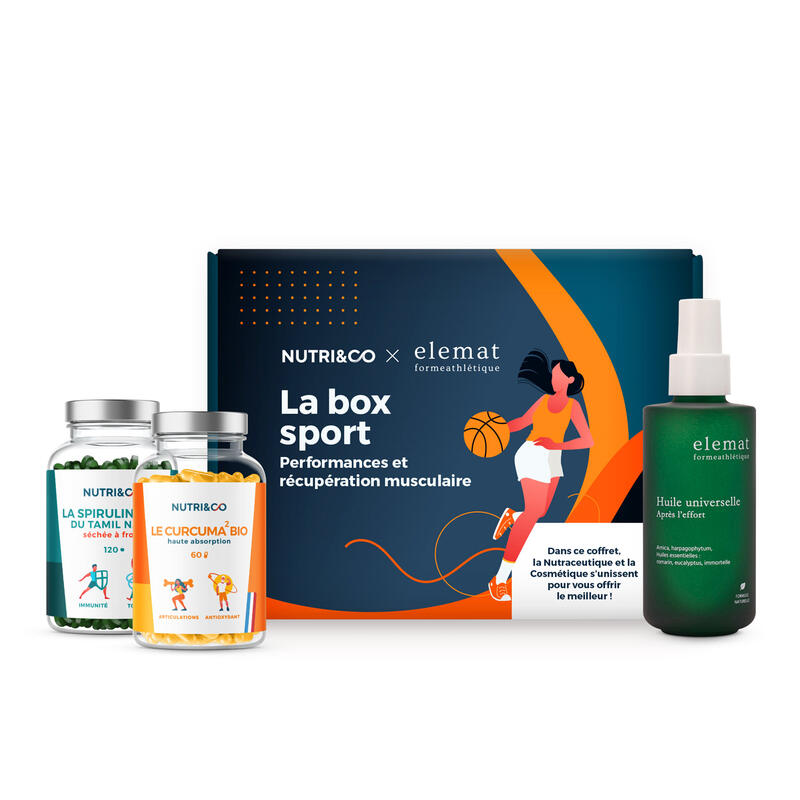 La Box Sport : le Curcuma Bio + la Spiruline Bio + l'Huile Universelle Elemat