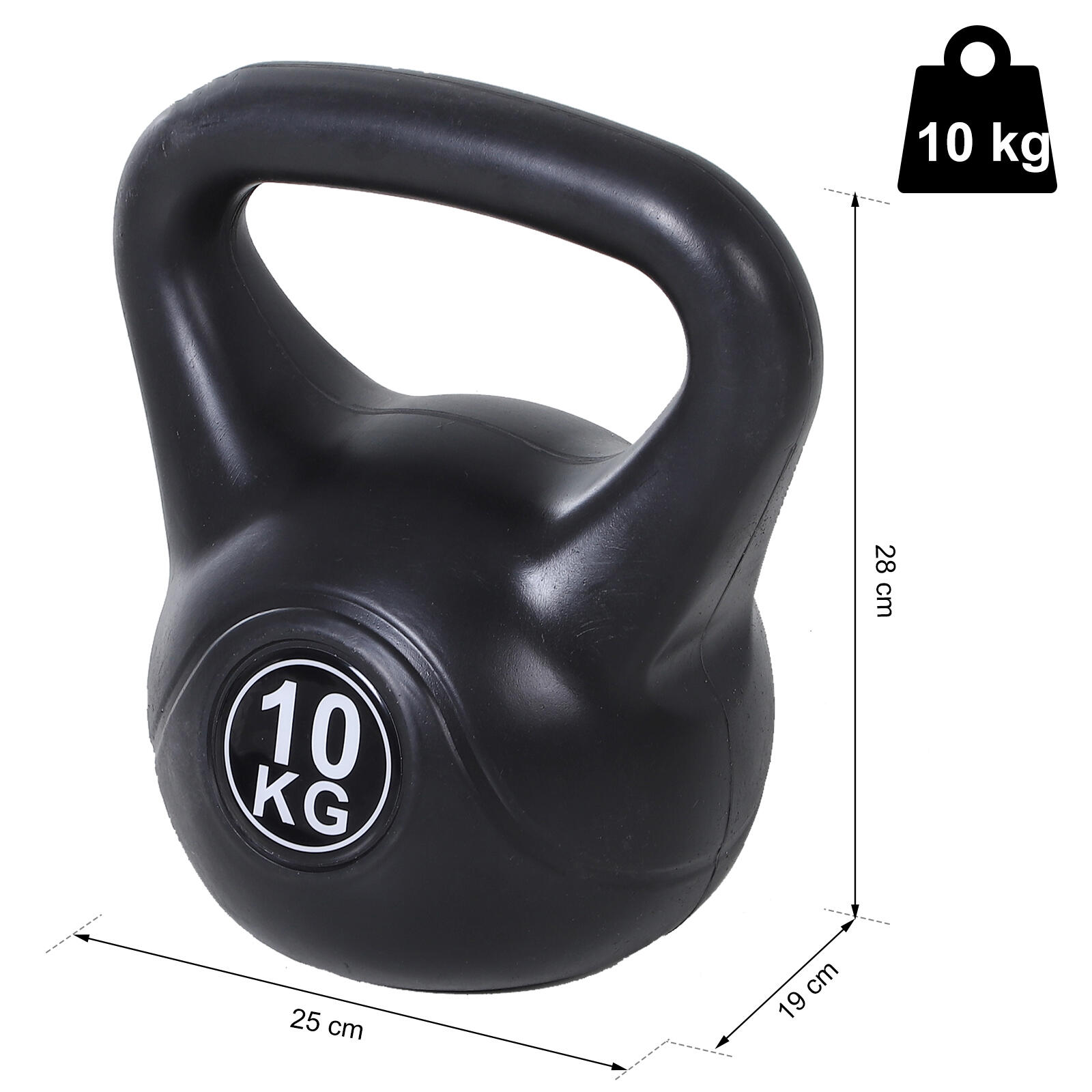 HOMCOM Kettlebell 10 kg per Allenamento Cross Training Nero 3/6
