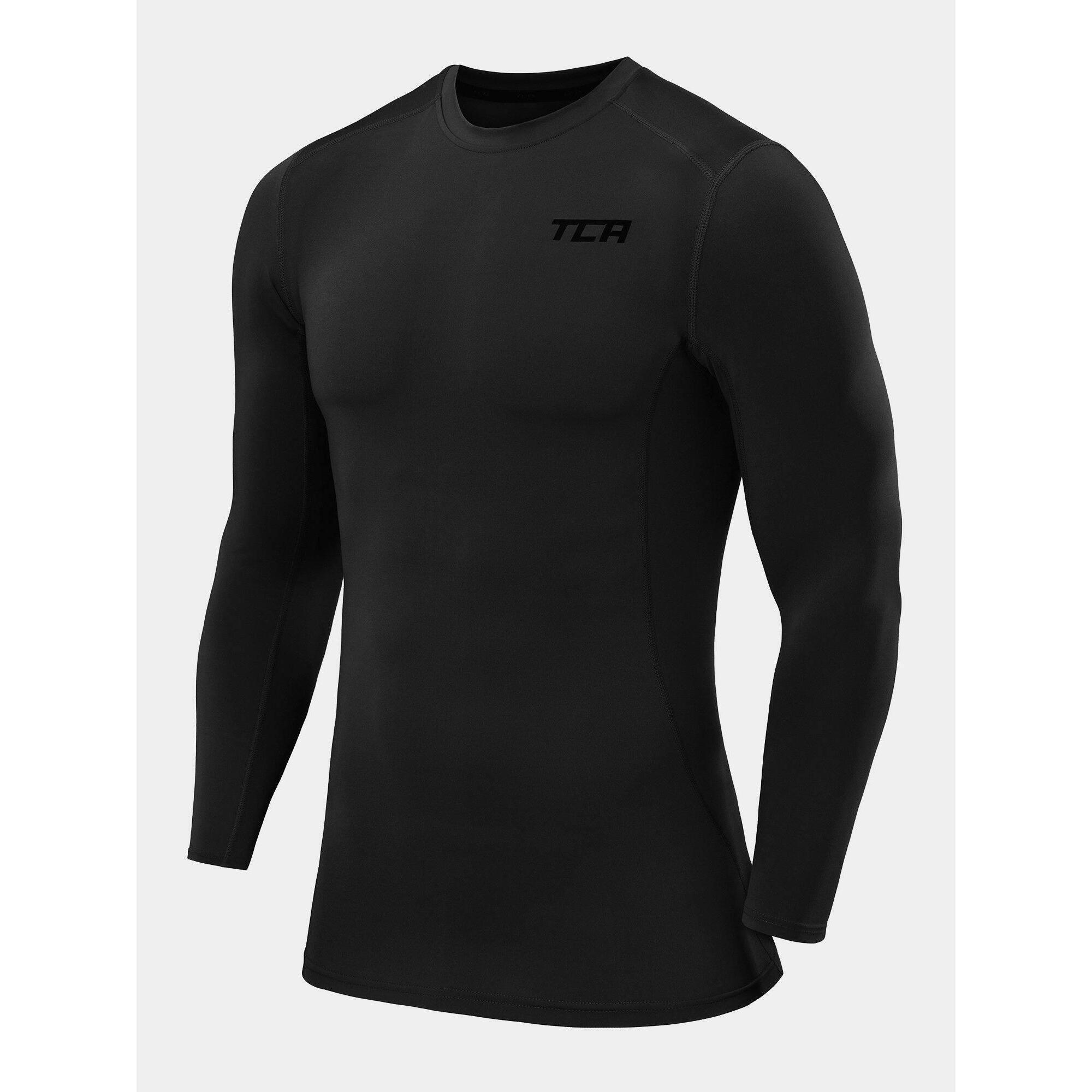 TCA Men's Power Base Layer Compression Long Sleeve Top - Black Stealth