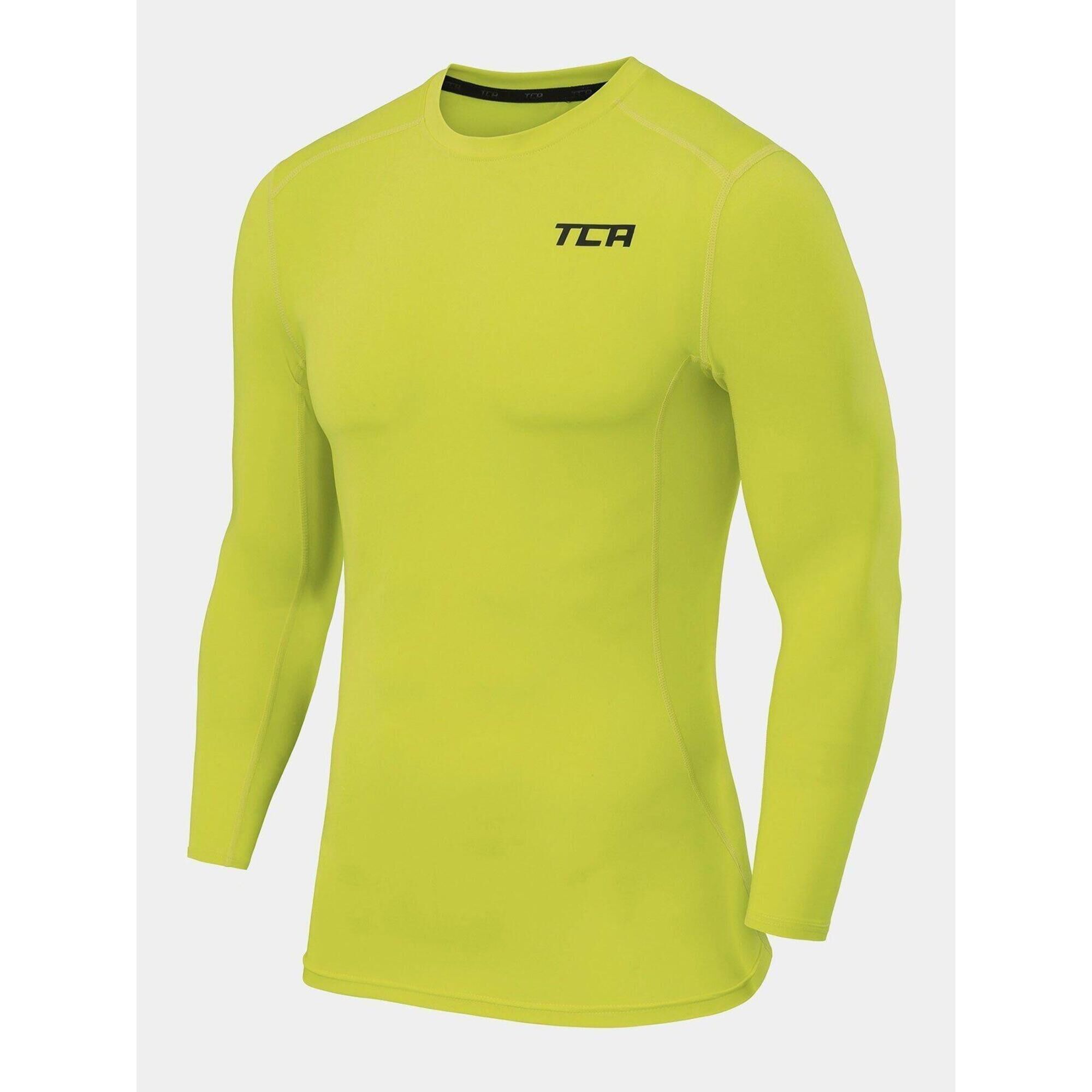 TCA Men's Power Base Layer Compression Long Sleeve Top - Lime Punch